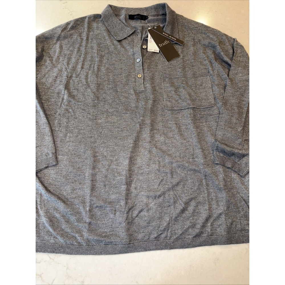 TRUTH BY REPUBLIC SWEATER POLO SHIRT SNAP BUTTON‎ MEN 3/4 SLEEVES Gray SIZE S
